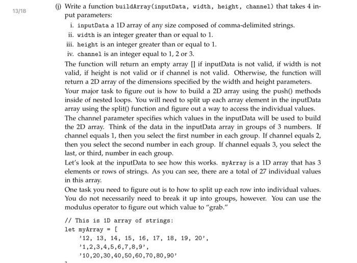13/18 (1) Write a function buildArray (inputData, | Chegg.com