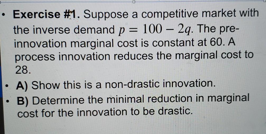Solved • Exercise #1. Suppose a competitive market with the | Chegg.com