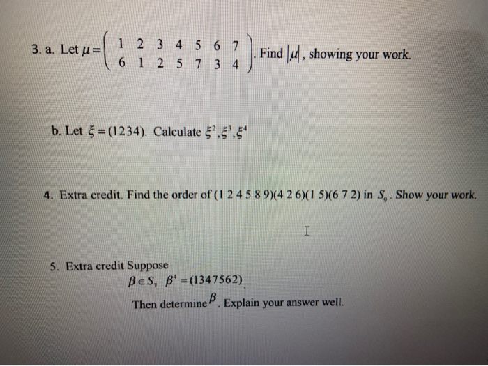 Solved (1 3. A. Let U = 6 2 3 4 5 6 7 1 2 5 7 3 4 . Find H, | Chegg.com