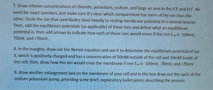 7. Draw relative concentrations of chloride, potassium, sodium, and large an ions in the ICF and ECF. No need for exact numbe