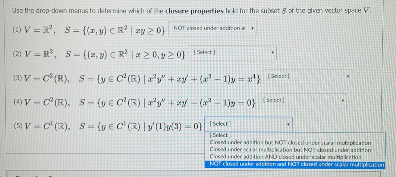 Use The Drop Down Menus To Determine Which Of The Chegg Com