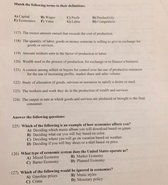 Solved Match the following terms to their definitions: A) | Chegg.com