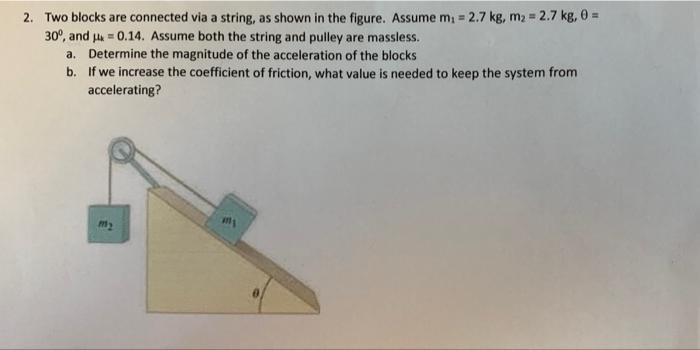 Solved 2. Two blocks are connected via a string, as shown in | Chegg.com
