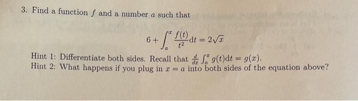 Solved 3. Find a function f and a number a such that | Chegg.com