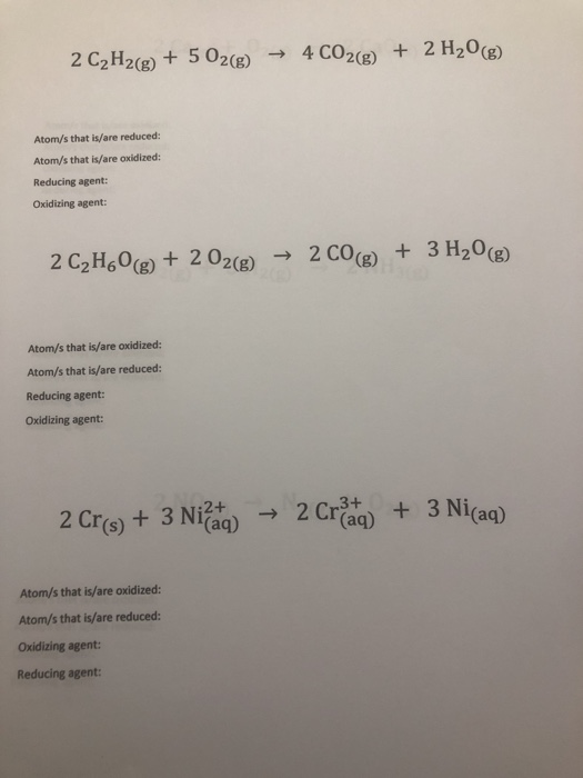 Solved Chemical reactions in which one substance is oxidized