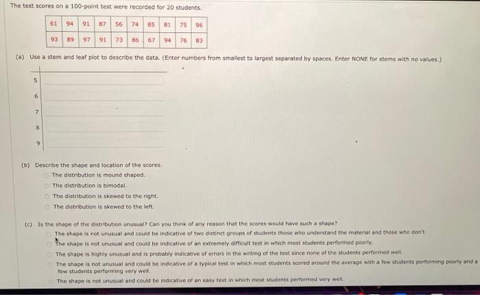 Solved The test scores on a 100-point test were recorded for | Chegg.com