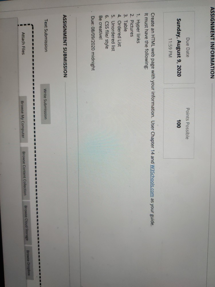 Solved ASSIGNMENT INFORMATION Due Date Points Possible 100 | Chegg.com