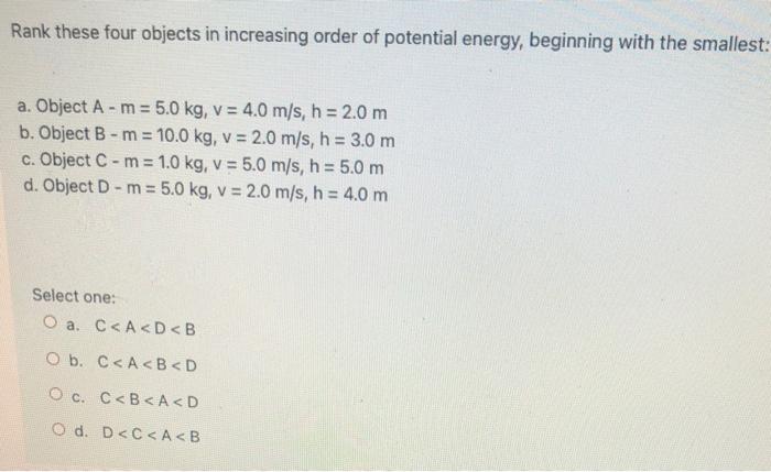 Solved Rank these four objects in increasing order of | Chegg.com