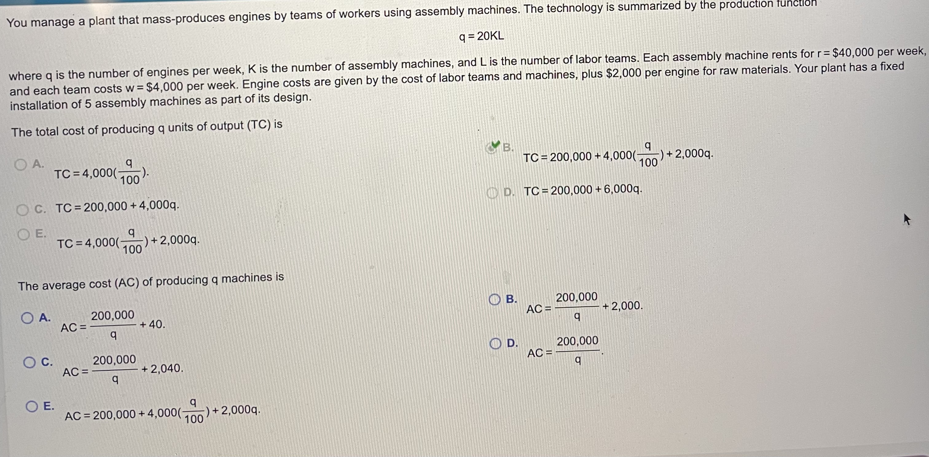 Solved You manage a plant that mass-produces engines by | Chegg.com