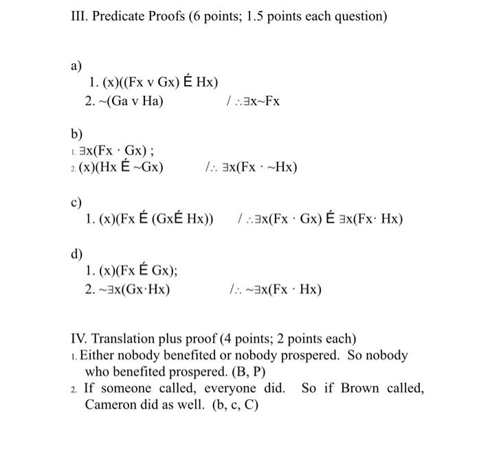 Solved I Predicate Translation 5 Points 0 5 Point Each Chegg Com