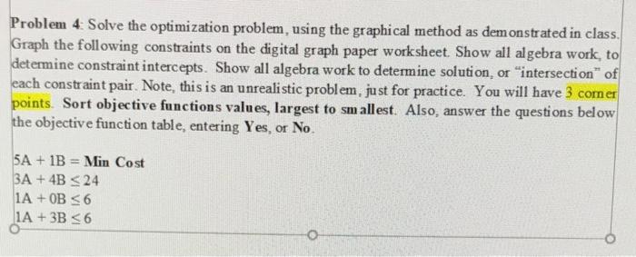 Solved Problem 4. Solve the optimization problem, using the | Chegg.com