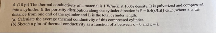 Solved 4. (10 pt) The thermal conductivity of a material is | Chegg.com
