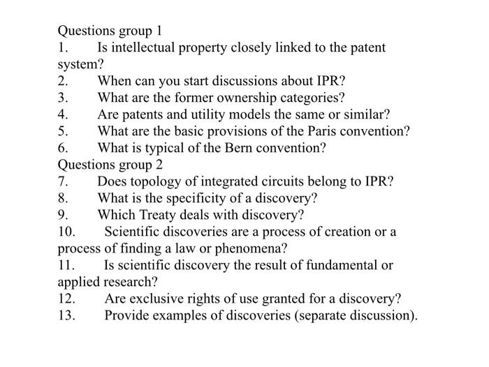Solved Questions group 1 1. Is intellectual property closely | Chegg.com