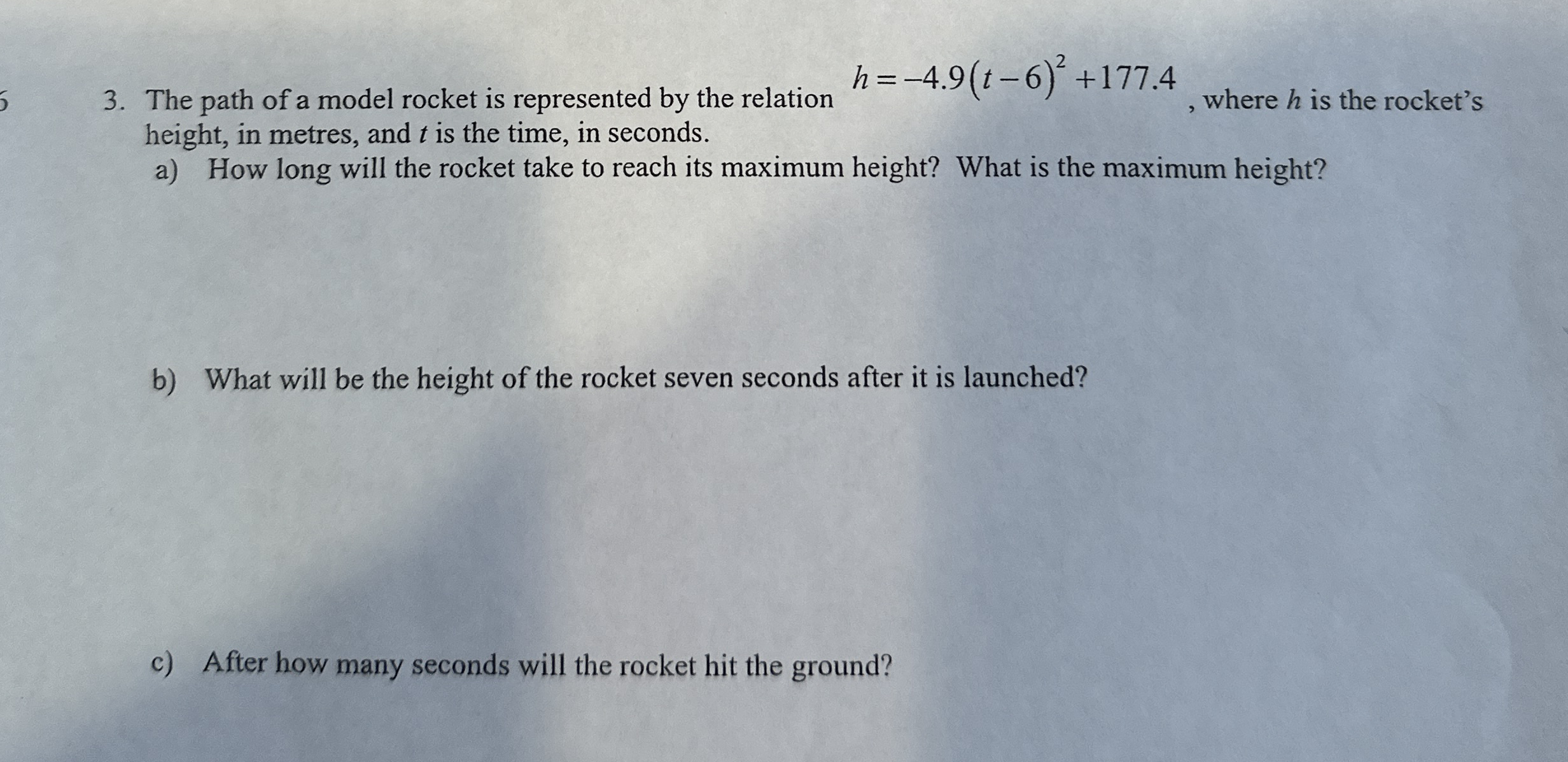 Solved The path of a model rocket is represented by the | Chegg.com