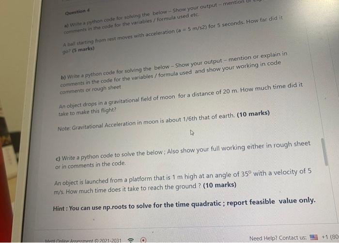 Solved Qumstion 4 a) Write a python code for solving the | Chegg.com