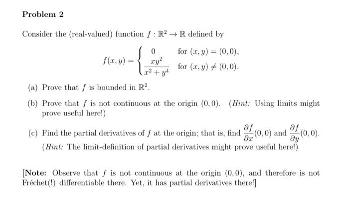 Solved Problem 2 Consider the (real-valued) function f : R² | Chegg.com