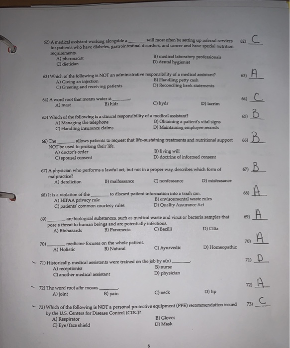 Solved 62) 62) A medical assistant working alongside a _will | Chegg.com