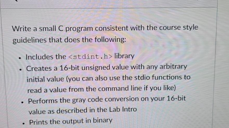 Solved Write a small C program consistent with the course | Chegg.com