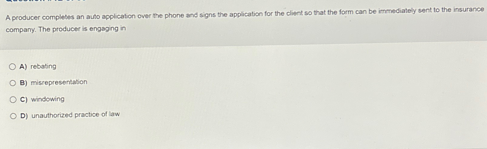 Solved A producer completes an auto application over the | Chegg.com