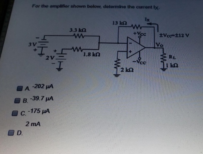 Solved For the amplifier shown below, determine the current | Chegg.com