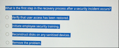 Solved What is the first step in the recovery process after | Chegg.com