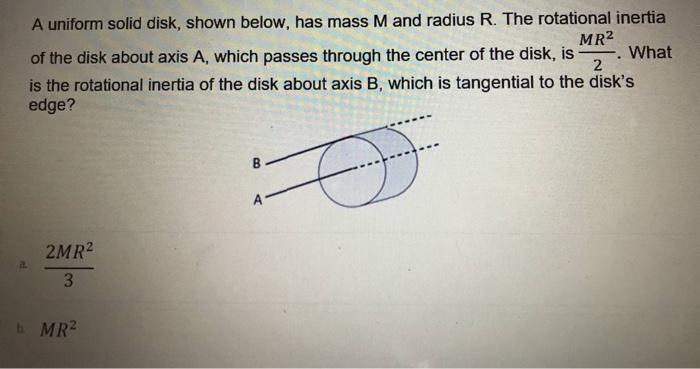 Solved A Uniform Solid Disk, Shown Below, Has Mass M And | Chegg.com