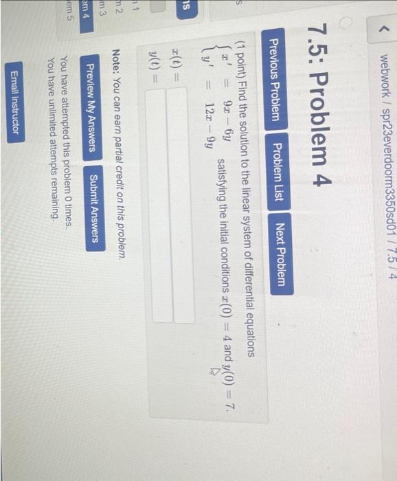 Solved (1 point) Find the solution to the linear system of | Chegg.com
