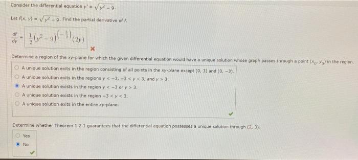 Solved Consider the differential equation y' 2 - 9 Let X. y) | Chegg.com
