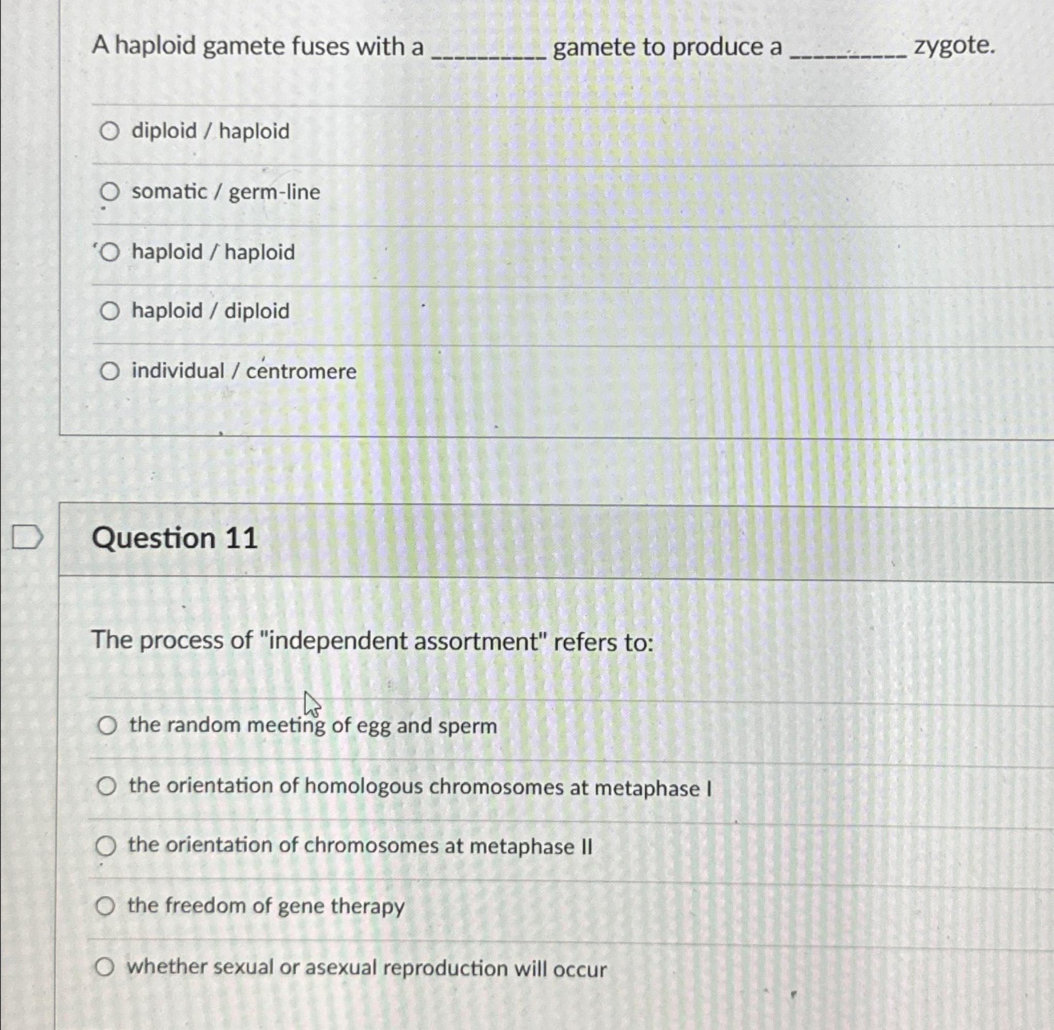 Solved A haploid gamete fuses with agamete to produce | Chegg.com