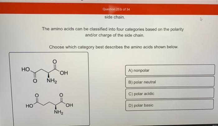Solved Question 23.b of 34 side chain The amino acids can be | Chegg.com