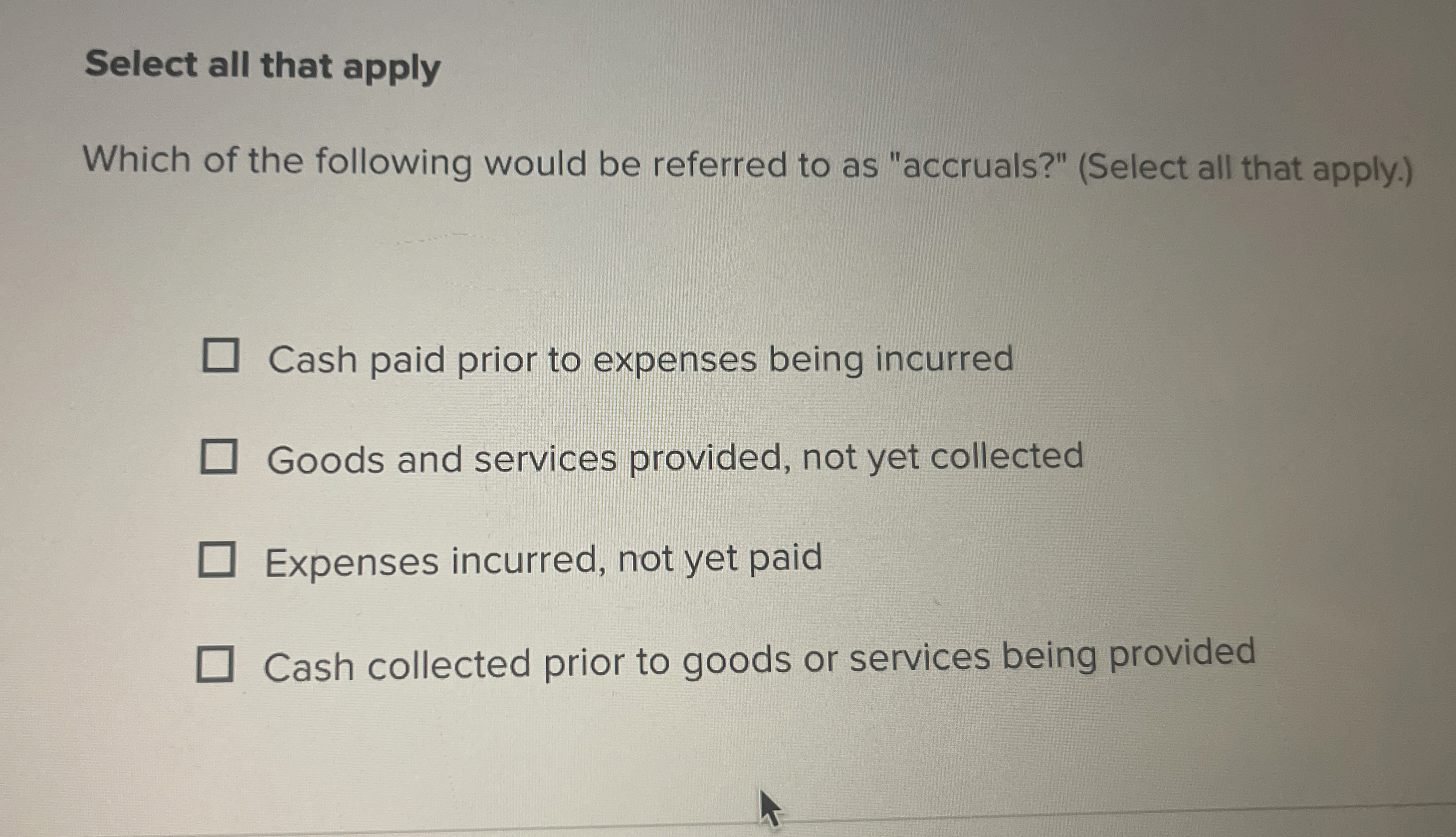 Solved Select all that applyWhich of the following would be | Chegg.com