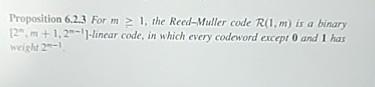 Solved Proposition 6.2 .3 ﻿For m≥1, ﻿the Reed-Muller code | Chegg.com
