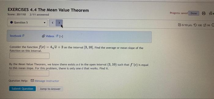 Solved EXERCISES 4.4 The Mean Value Theorem Score: 20/110 | Chegg.com