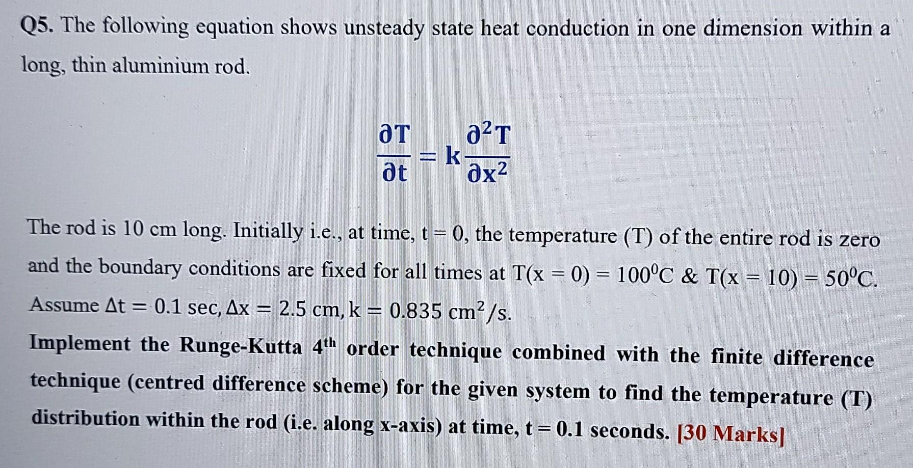 Solved Q5. The following equation shows unsteady state heat | Chegg.com