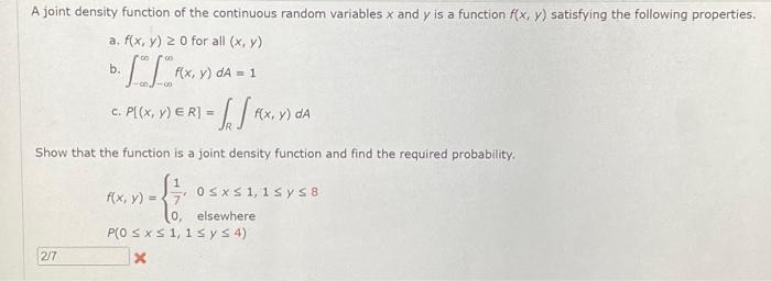 Solved A joint density function of the continuous random | Chegg.com