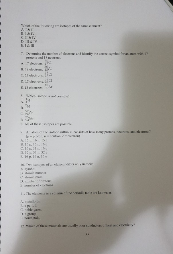 Solved 1. Which one of the following statements about atoms | Chegg.com