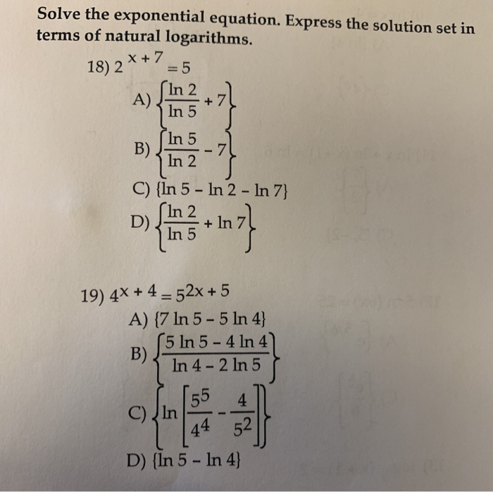 Solved Solve the exponential equation. Express the solution | Chegg.com