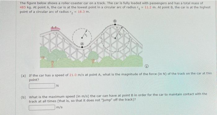 Solved The figure below shows a roller-coaster car on a | Chegg.com