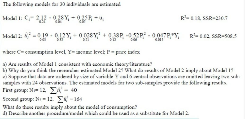 Solved The Following Models For 30 Individuals Are Estima Chegg Com