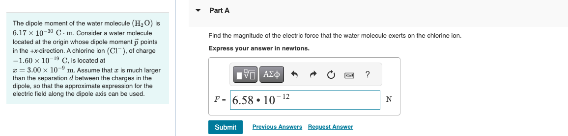Solved The dipole moment of the water molecule (H2O) | Chegg.com