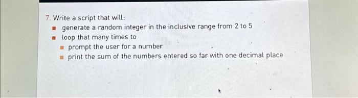 Solved 7. Write a script that will: generate a random | Chegg.com
