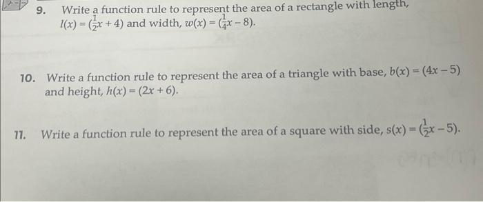 Solved 9. Write a function rule to represent the area of a | Chegg.com