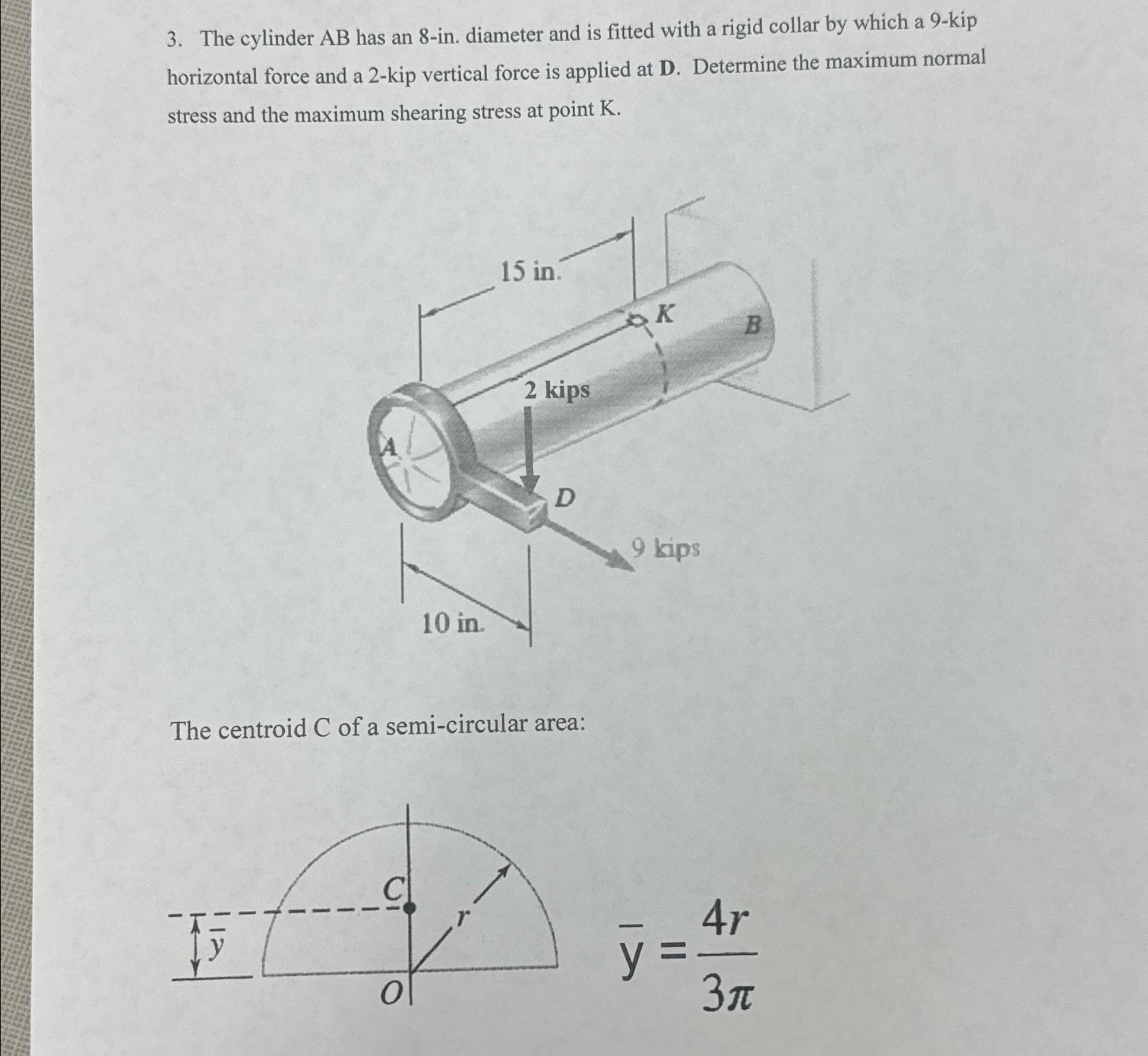 Solved The cylinder AB ﻿has an 8 -in. ﻿diameter and is | Chegg.com