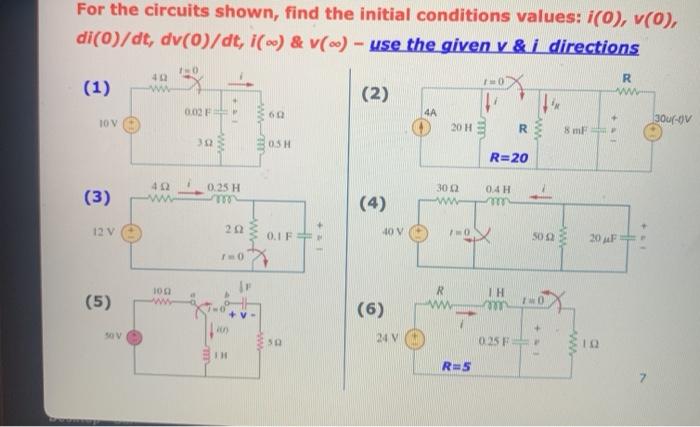 Solved For the circuits shown, find the initial conditions | Chegg.com