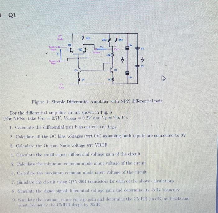 Solved Figure 1: Simple Differential Amplifier With Npn 