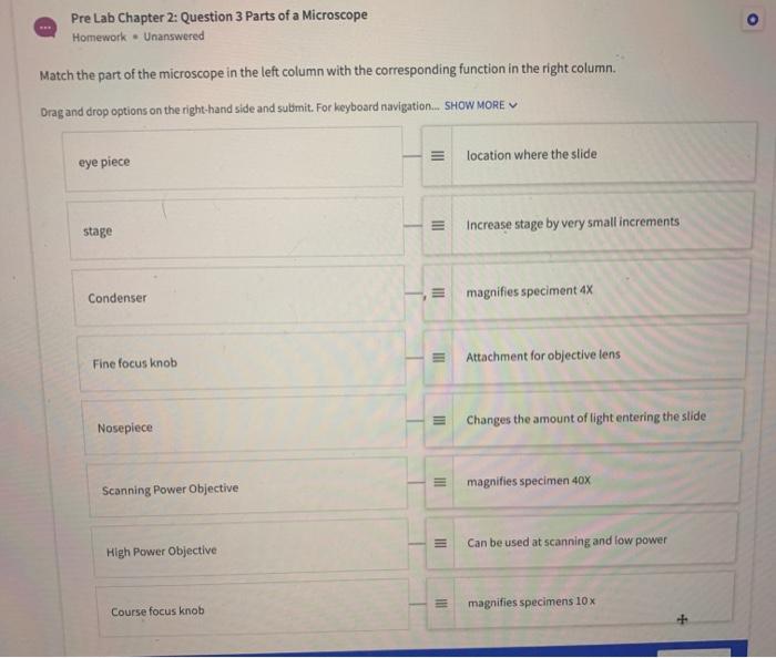 Solved o Pre Lab Chapter 2: Question 3 Parts of a Microscope | Chegg.com