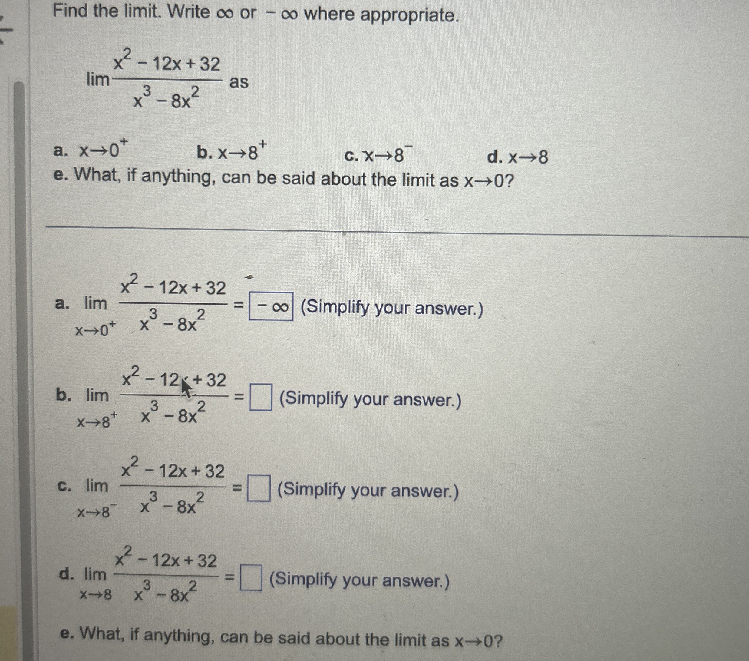Solved Find the limit. ﻿Write ∞ ﻿or -∞ ﻿where | Chegg.com
