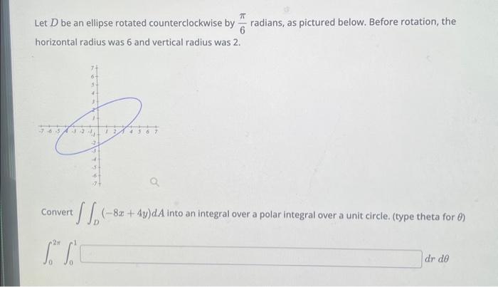 Solved Let D be an ellipse rotated counterclockwise by 6π | Chegg.com