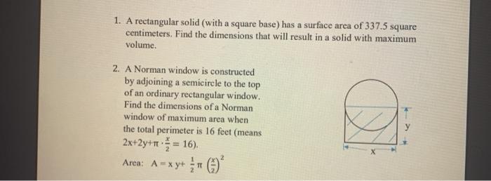 Solved 1. A rectangular solid (with a square base) has a | Chegg.com