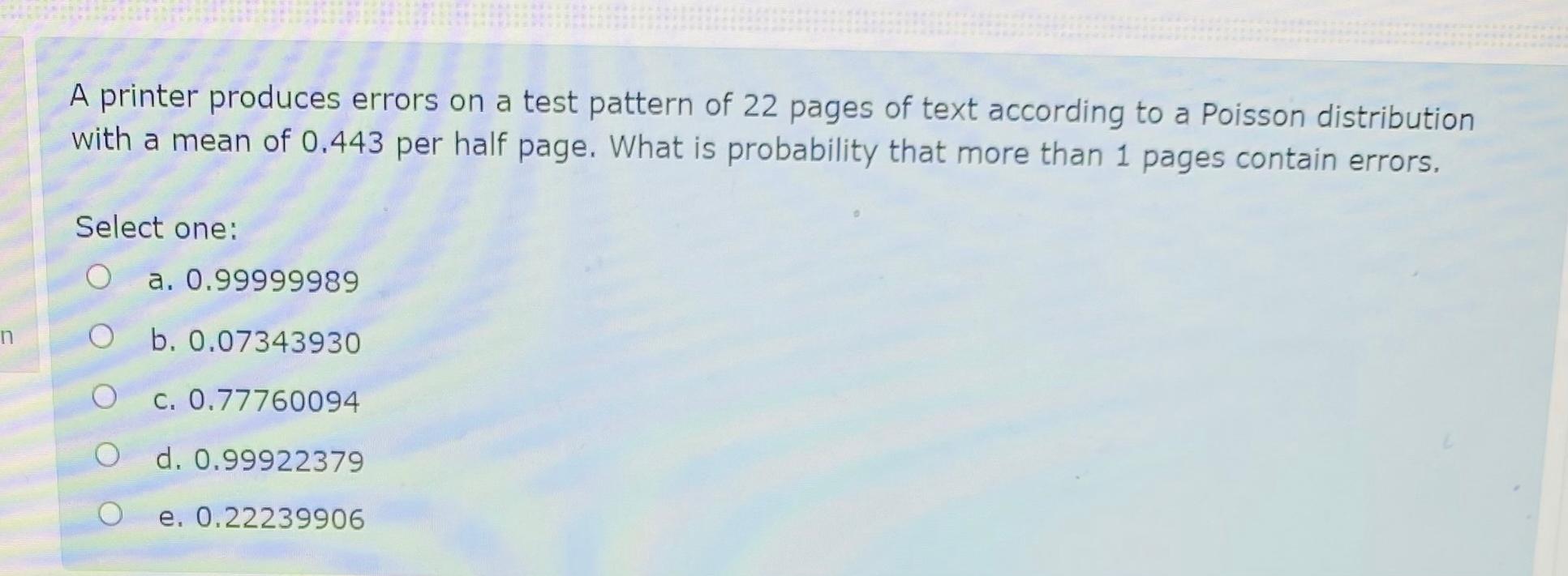 Solved A printer produces errors on a test pattern of 22 | Chegg.com